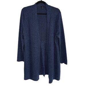 Talbots Classic Open Front Longline Cardigan Sweater Blue Soft Knit Layer Modest
